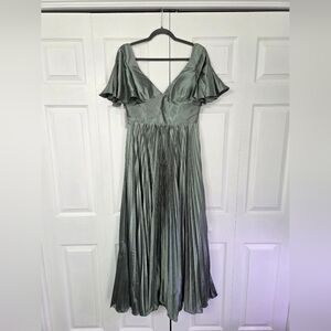 Green V Neck Evening Gown